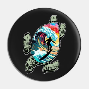 Turtle and Surfer Sunset Beach Pin