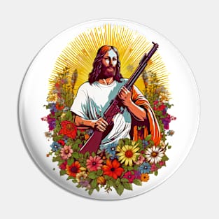 funny jesus holding rifle Pin