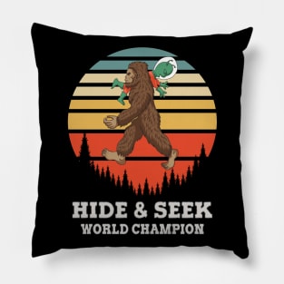 Hide and Seek World Champion Retro Vintage Bigfoot Silhouette Pillow