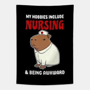 My hobbies include Nursing and being awkward cartoon Capybara Tapestry