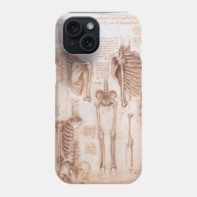 Human Anatomy Skeletons by Leonardo da Vinci Phone Case by MasterpieceCafe