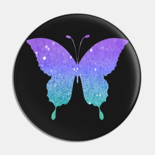 Pastel Teal and Purple Ombre Faux Glitter Butterfly Pin