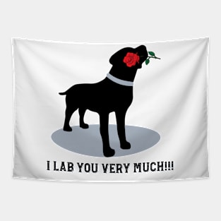 'Dog holding Red Rose ' Valentine's Day Black Labrador Tapestry