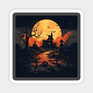 Spooky Halloween: Haunted House and Pumpkins Magnet