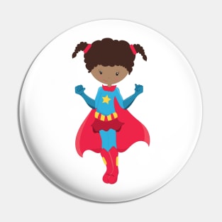 African American Girl, Superhero Girl, Red Cape Pin