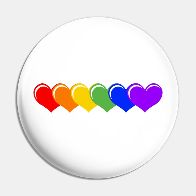 Overlapping Row of Six Hearts in Rainbow Colors Pin by RawSunArt