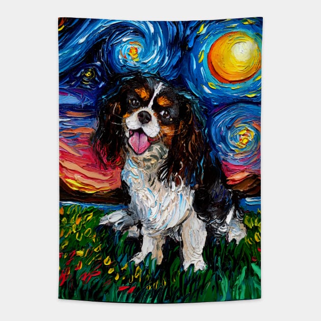 Tri Color Cavalier King Charles Spaniel Night Tapestry by sagittariusgallery