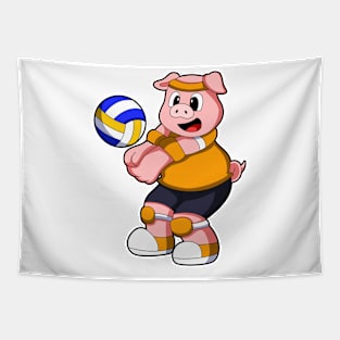 Pig at Sports with Volleyball Tapestry