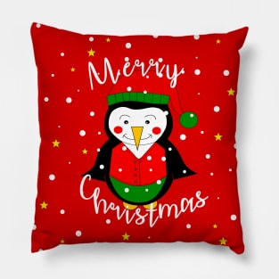 MERRY Christmas Penguin Pillow
