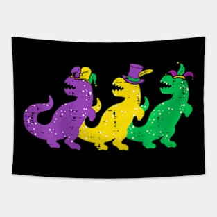 Kids Trex Dinos Purple Yellow Green Boys Mardi Gras Kids Tapestry