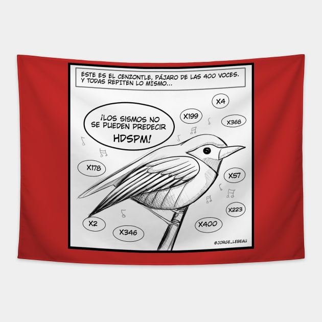 risk warning mexican cenzontle bird cartoon Tapestry by jorge_lebeau