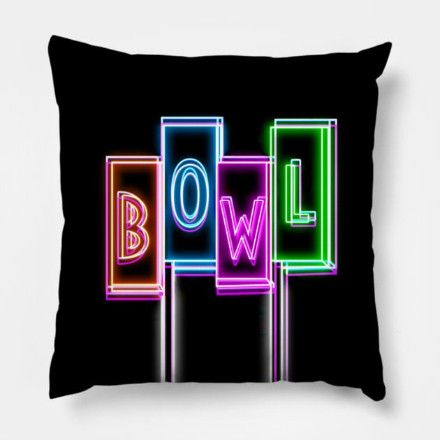 Neon Bowling Sign Pillow by JadeGair