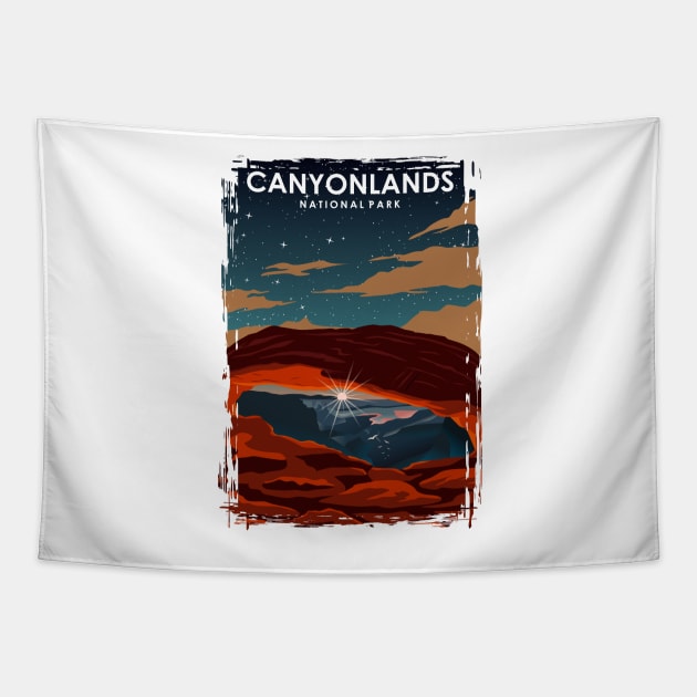 Canyonlands National Park Vintage Minimal Retro Travel Poster at Night Tapestry by jornvanhezik