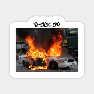 cop car on fire Magnet