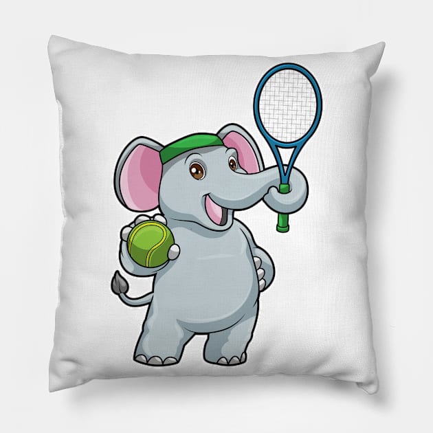 Elephant at Tennis with Tennis racket & Ball Pillow by Markus Schnabel