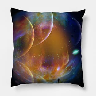 Man in dark space tunnel Pillow