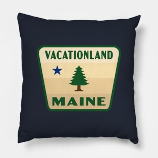 Vacationland Maine Retro Pine Tree Badge (Tan) Pillow