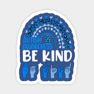 Be Kind Autism Awareness Rainbow Trendy Girls Leopard Magnet