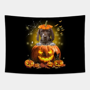 German Shorthaired Pointer Spooky Halloween Pumpkin Dog Head Tapestry