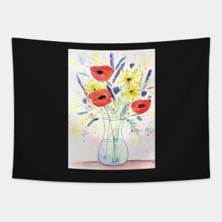 poppies with wildflowers in a vase Tapestry