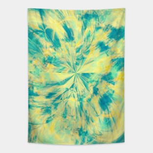 Teal and Yellow Tie Dye Splash Abstract Artwork Tapestry