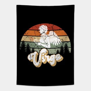 Virgo Zodiac Sign - Distressed Retro Sunset Tapestry