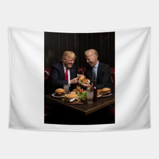 Trump and Biden enjoying burgers Tapestry