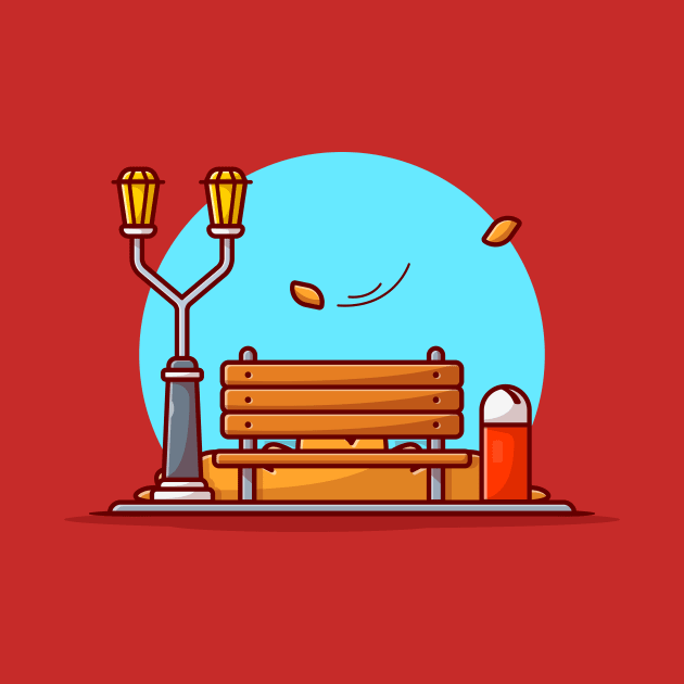 Bench in Park with Street Lamp And Trash Cartoon Vector Icon Illustration by Catalyst Labs