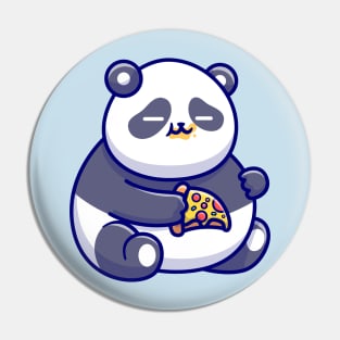 Cute Fat Panda Eating Pizza Cartoon Pin