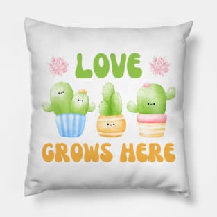 Love Grows Here Watercolor Cacti and Succulents Potted Plants | Perfect for Cactus Lover & Succulent Lover Pillow