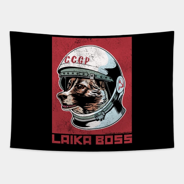 Laika Boss Cosmonaut Space Dog Tapestry by ThreadWeird Apparel Company