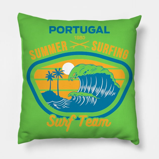 Portugal summer surfing Pillow by GreekTavern