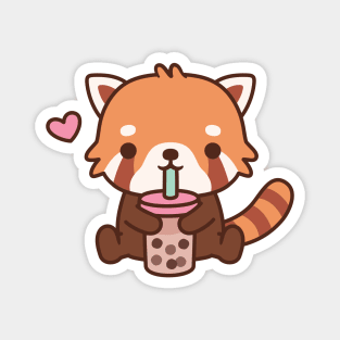 Cute Little Red Panda Loves Bubble Tea Magnet