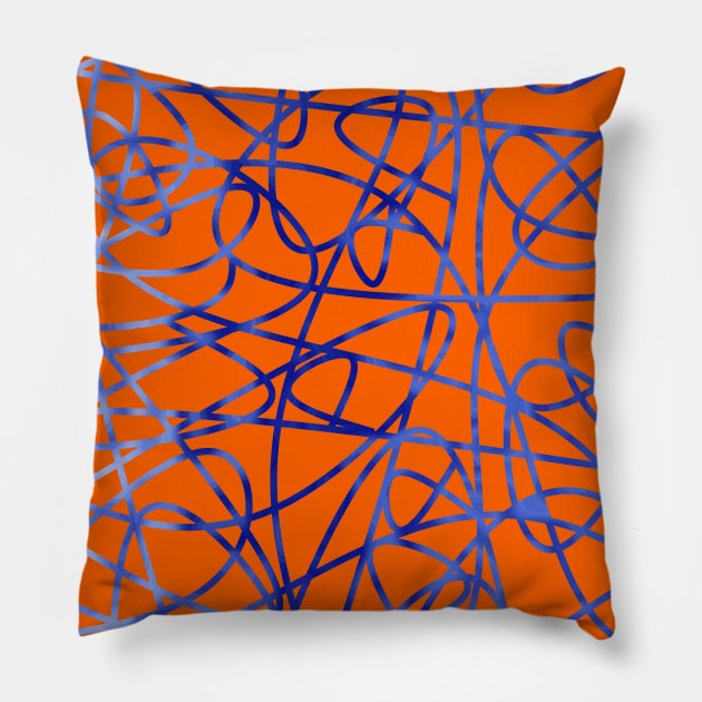 ORANGE With Blue Scribbles Abstract Art Pillow by SartorisArt1