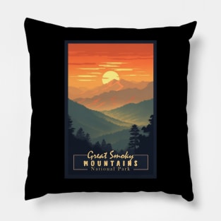 Great Smoky Mountains national park vintage travel poster Pillow