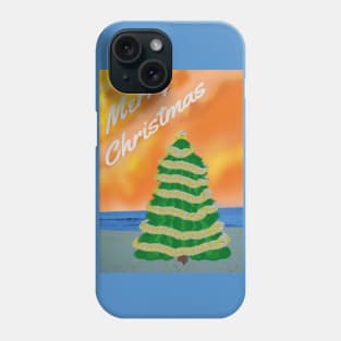 Tropical Merry Christmas. Decorated Tree on a Sandy Beach. Phone Case