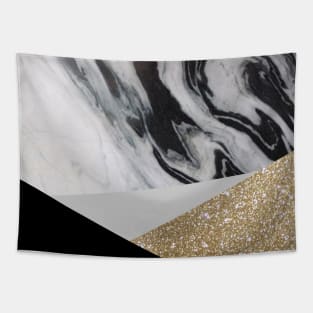 Modern preppy chic black Gold Pattern  Geometric marble Tapestry