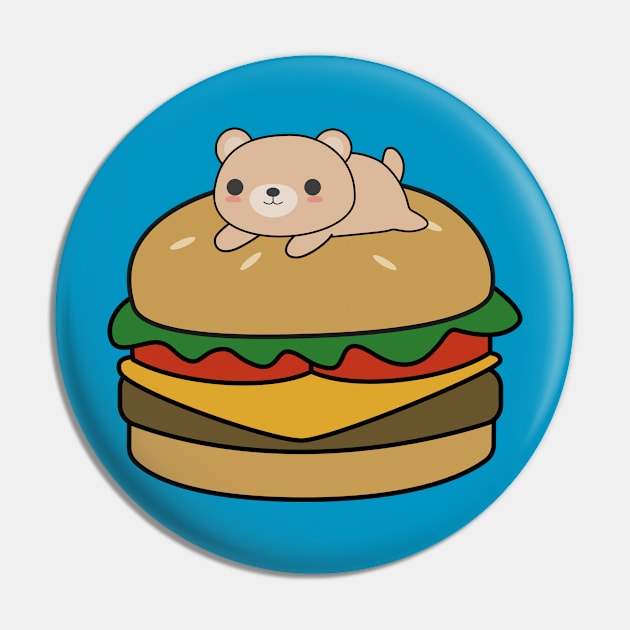 Cute Brown Bear Burger T-Shirt Pin by happinessinatee