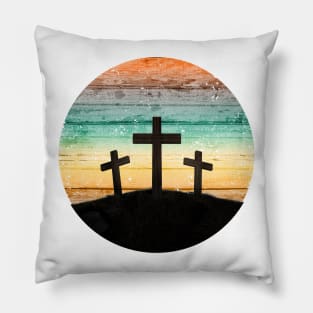 Christian Calvary Cross Sunset Vintage Pillow