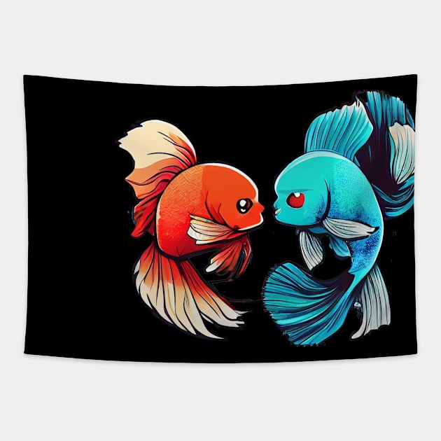 TWO COOL BETTA FISH FIGHTING Tapestry by aiartify