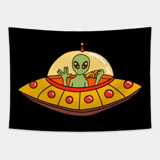 Cute Alien Enjoying Pizza Tapestry