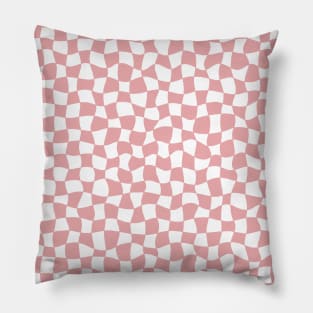 Warped Checkerboard, Pink and White Pillow