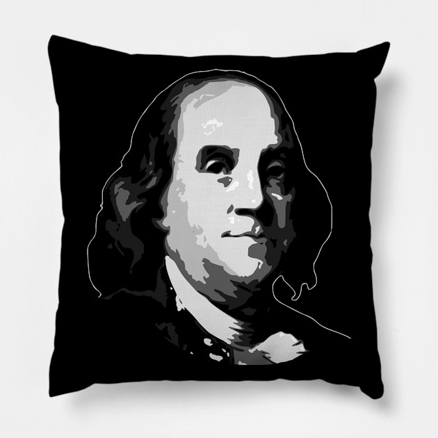 Benjamin Franklin Black and White Pillow by Nerd_art