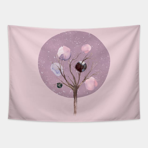 tree sun moon pink Tapestry by ninoladesign