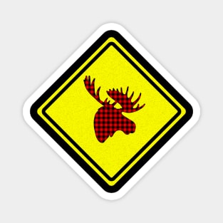 Caution Moose Plaid Magnet