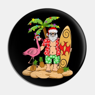 Santa with Pink Flamingo and Pineapples Christmas Pin