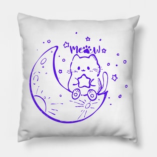 Cute Cat with Moon Cute Kitten Meow Illustration Pillow