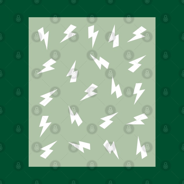 Sage Green and White Lightning, Thunder, Bolts Pattern by OneThreeSix