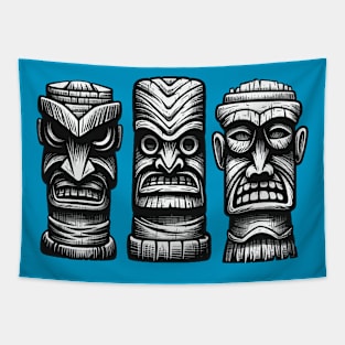 Three Tiki Statues (Grey Tones) Tapestry