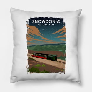 Snowdonia National Park Wales UK Travel Poster at Night Pillow